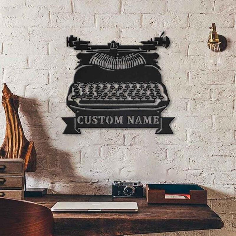 Personalized Typewriter Metal Sign Art | Custom Typewriter Monogram Metal Sign | Typewriter Gifts