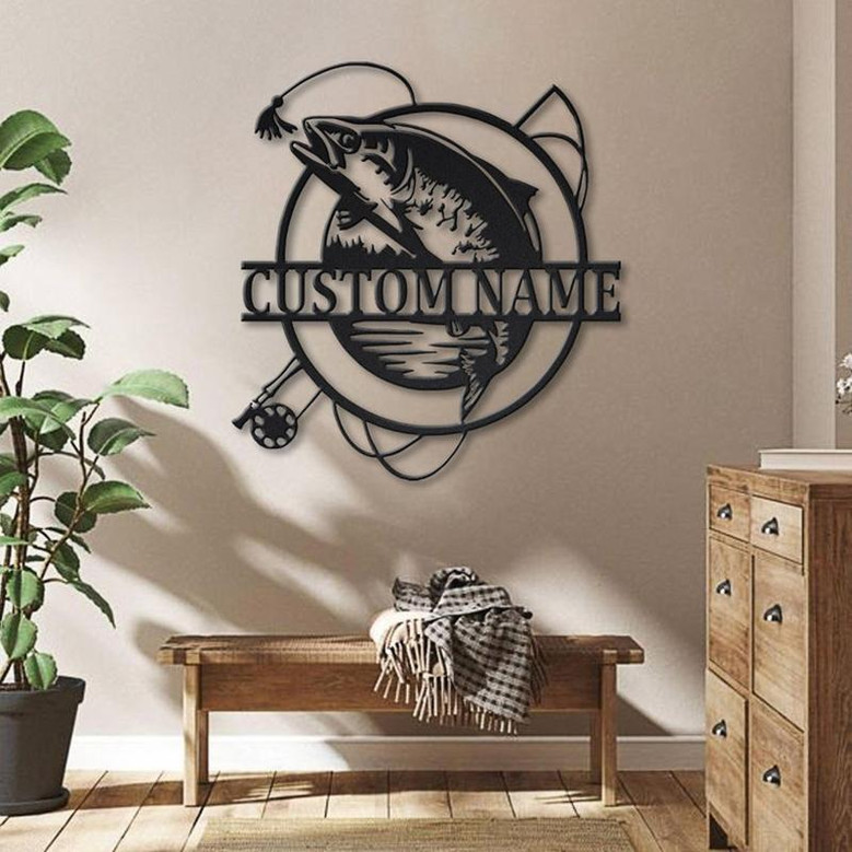 Personalized Trout Fishing Fish Pole Metal Sign Art | Custom Trout Fishing Metal Sign | Trout Fishing Gifts for Men | Trout Fishing Gift