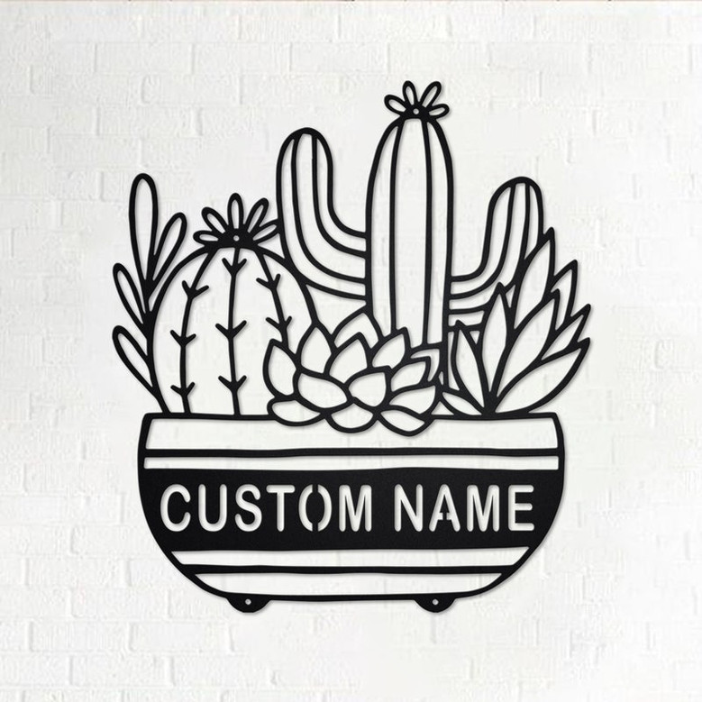 Custom Cactus Succulent Metal Wall Art, Personalized Cactus Name Sign Decoration For Room, Cactus Home Decor, Custom Cactus Moutain, Cactus