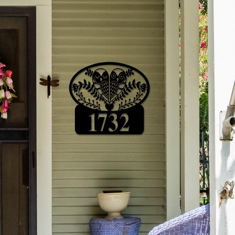 Owl Address Sign Owl Decor Farmhouse Decor Owl Wall Hanging Owl And Flower Decor Owl Wall Art Metal Address Sign Address Sign Porch