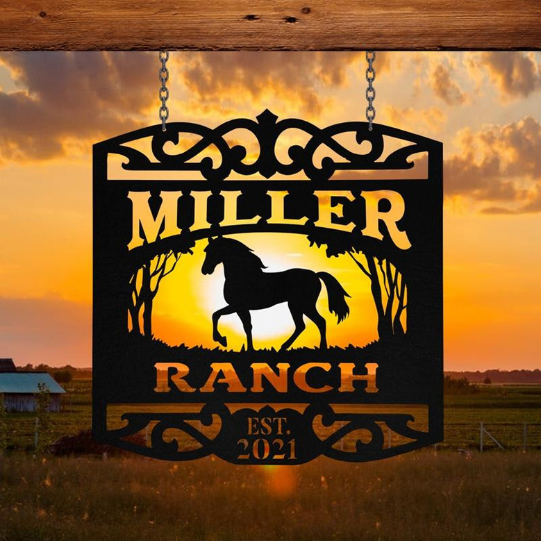 Personalized Metal Horse Sign Monogram Custom Outdoor Farm Farmhouse Ranch Stable Acres Wall Decor Art Gift