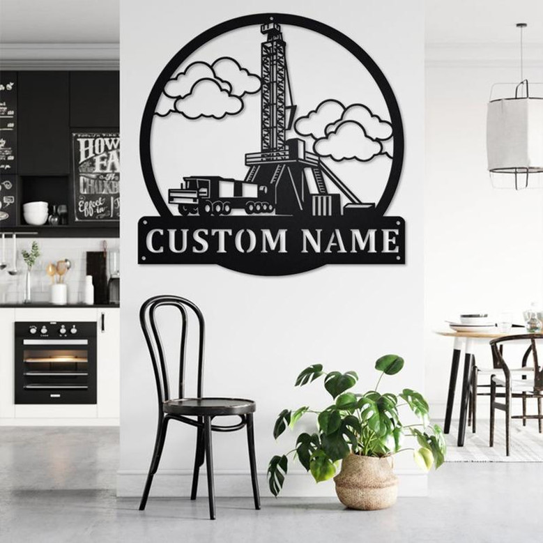 Custom Oil Drilling Truck Metal Wall Art, Personalized Oil Drilling Truck Name Sign Decoration For Room, Oil Drilling Truck Metal Home Decor