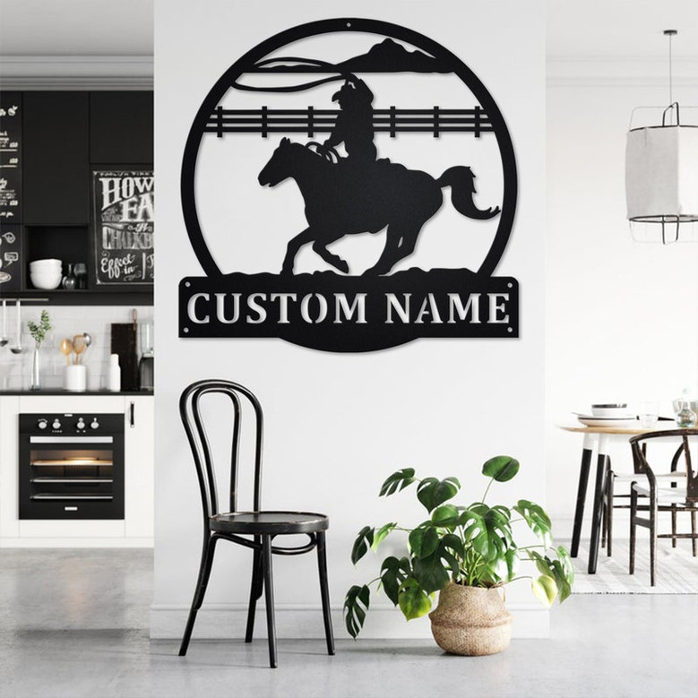 Custom Cowboy Roper Round Metal Wall Art, Personalized Cowboy Name Sign Decoration For Room, Cowboy Home Decor, Custom Cowboy, Cowboy Roper