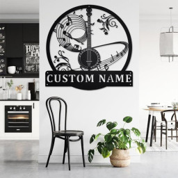 Custom Banjo Metal Wall Art, Personalized Banjo Name Sign Decoration For Room