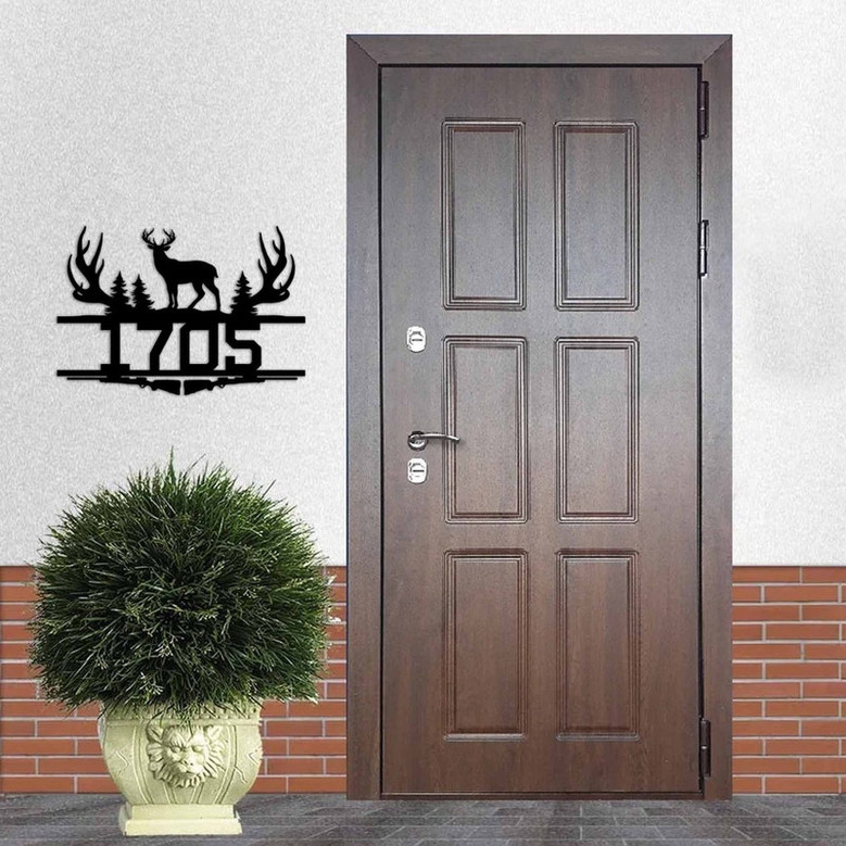Deer Address Sign, Metal Deer Sign, Antler Wall Sign, Hunting Present, Man Gift, Deer Family Address Sign, Hunter Valentines Gift, Camp Sign