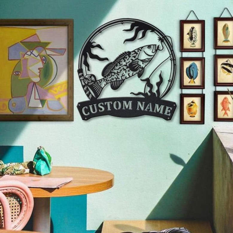 Personalized Grouper Fishing Fish Pole Metal Sign Art | Custom Grouper Fishing Metal Sign | Grouper Fishing Gifts for Men | Fishing Gift