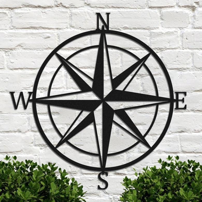 Vintage Nautical Rose Compass Metal Sign, Nautical Theme pattern Metal Monogram Sign, living room outdoor wall hanging,Christmas Gift