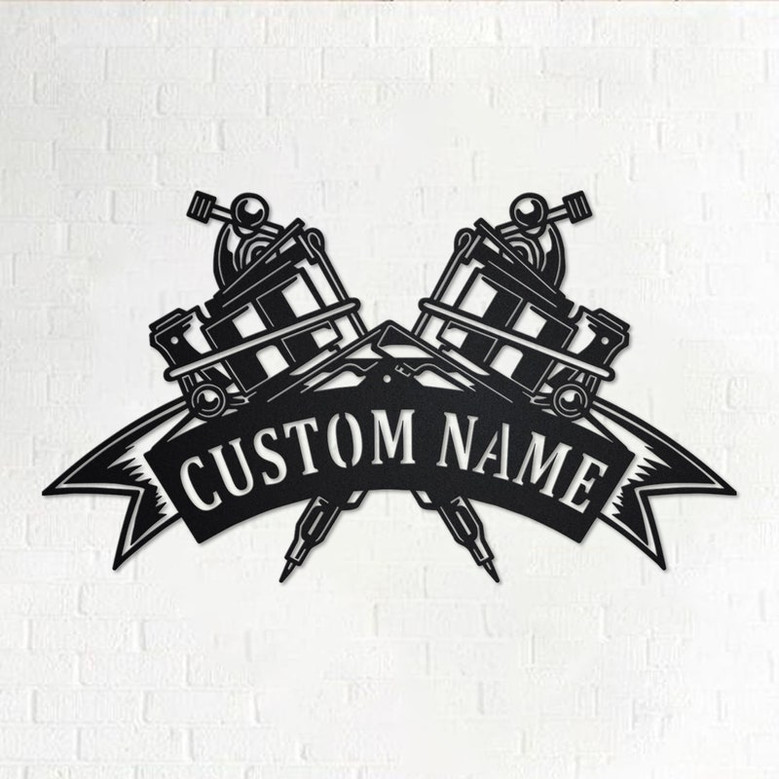 Custom Tattoo Machine Metal Wall Art, Personalized Tattoo Shop Name Sign Decoration For Room, Tattoo Machine Home Decor, Custom Tattoo Shop