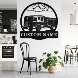 Custom Fire Truck Metal Wall Art, Personalized Truck Driver Name Sign Decoration For Room, Fire Truck Home Decor, Custom Truck