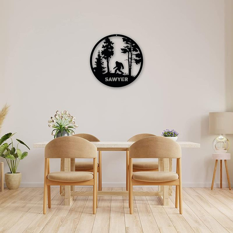 Bigfoot Personalized Family Name Sign - Custom Metal Sasquatch Wall Sign Wall Art Customized with Name - Indoor or Outdoor Door Hanger Sign