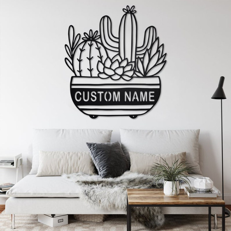 Custom Cactus Succulent Metal Wall Art, Personalized Cactus Name Sign Decoration For Room, Cactus Home Decor, Custom Cactus Moutain, Cactus