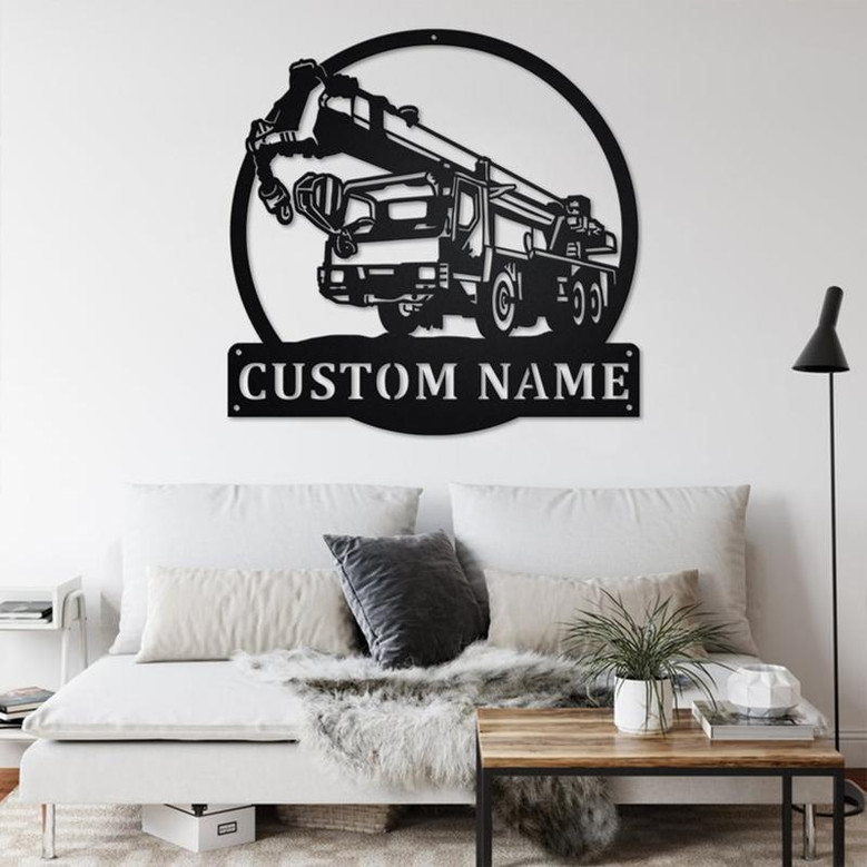 Custom Crane Truck Metal Wall Art, Personalized Crane Truck Name Sign Decoration For Room, Crane Truck Home Decor, Custom Crane Truck