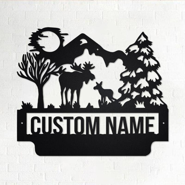 Custom Moose Family Metal Wall Art, Personalized Moose Family Name Sign Decoration For Room, Moose Family Metal Home Decor, Custom Moose