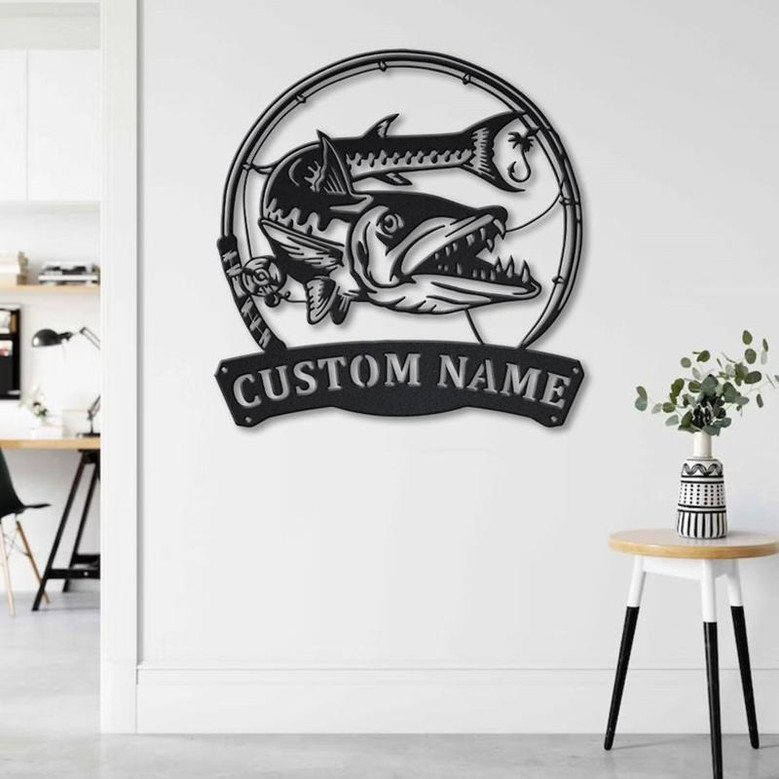 Personalized Barracudas Fishing Fish Pole Metal Sign Art | Custom Barracudas Fishing Metal Sign | Fishing Lover Home Decor | Fishing Gift