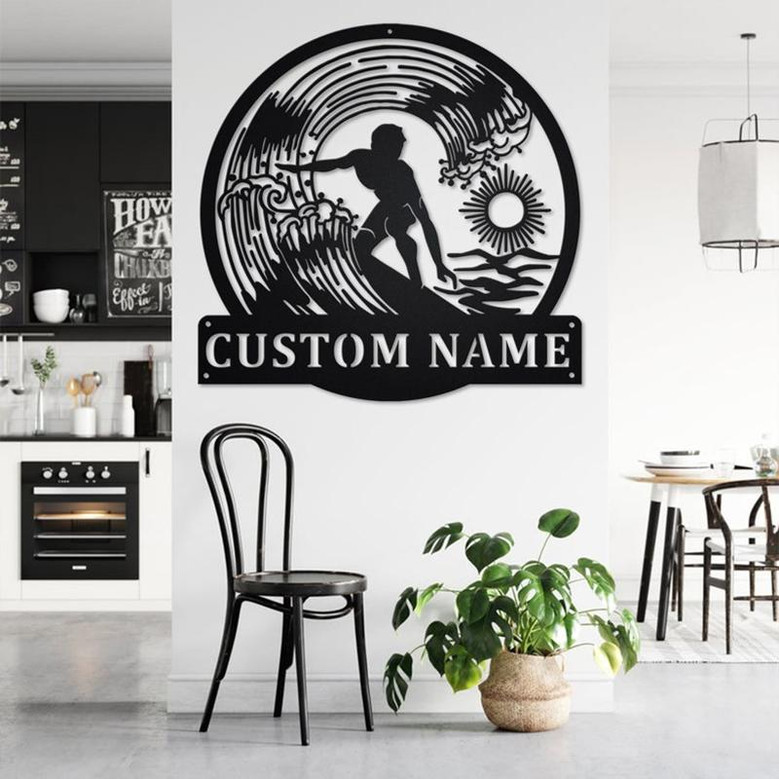 Custom Surfer Metal Wall Art, Personalized Surfer Name Sign Decoration For Room, Surfer Metal Home Decor, Custom Surfer, Surfing Metal Decor