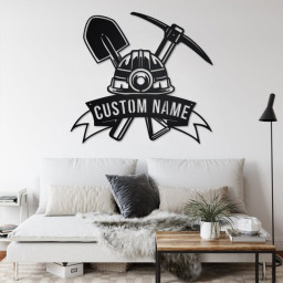 Custom Mining Tools Metal Wall Art, Personalized Miner Name Sign Decoration For Room, Mining Metal Home Decor, Custom Coal Miner