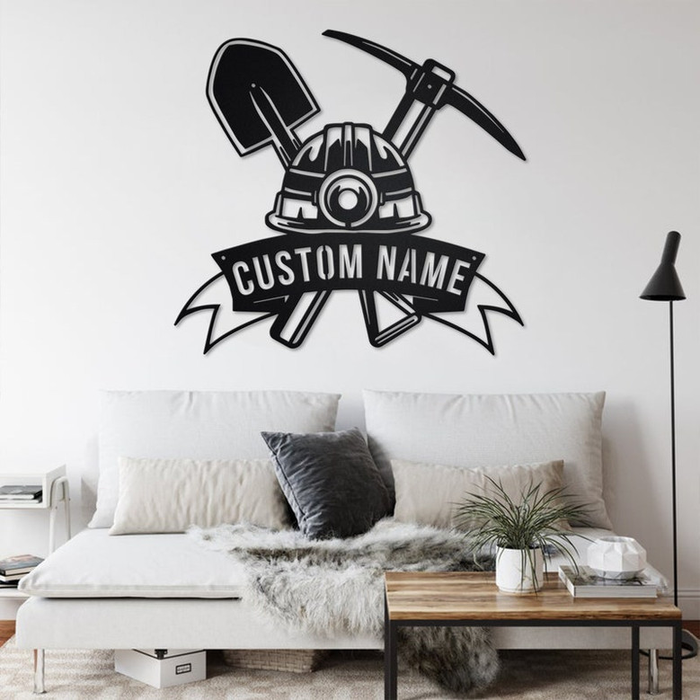 Custom Mining Tools Metal Wall Art, Personalized Miner Name Sign Decoration For Room, Mining Metal Home Decor, Custom Coal Miner