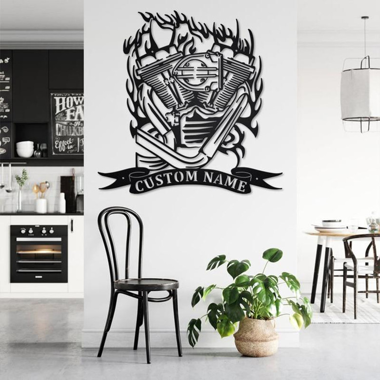 Custom Motorcycle Engine Metal Wall Art, Personalized Biker Name Sign Decoration For Room, Motor Mechanic Metal Home Decor, Custom Mechanic