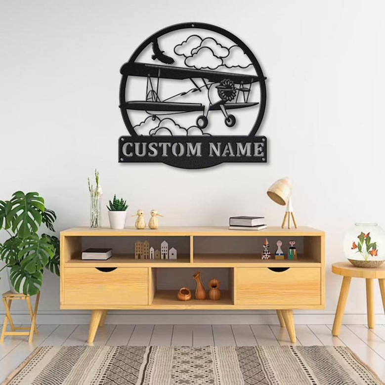 Personalized Propeller Airplane Monogram Metal Sign Art , Custom Airplane Metal Sign , Airplane Lover Sign Decoration For Living Room