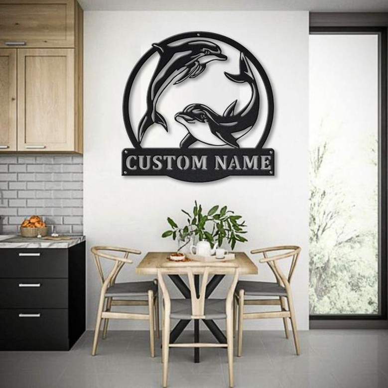 Personalized Couple Dolphin Metal Sign Art | Custom Dolphin Metal Sign | Beach Funny Gift | Decor Decoration | Birthday Gift