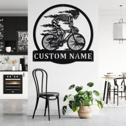 Custom Skull Bicycle Metal Wall Art, Personalized Skull Bicycle Name Sign Decoration For Room, Skull Bicycle Home Decor,Custom Skull Bicycle