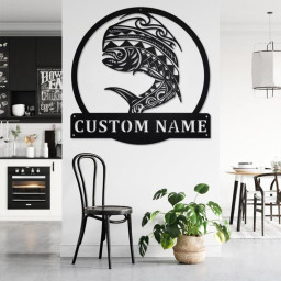 Custom Tribal Mahi Mahi Fish Metal Wall Art, Personalized Mahi Mahi Name Sign Decoration For Room, Mahi Mahi Home Decor, Custom Mahi Mahi