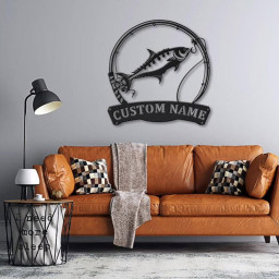 Personalized Queen Fishing Fish Pole Monogram Metal Sign Art , Custom Queen Fish Metal Sign, Fishing Lover Sign Decoration For Living Room