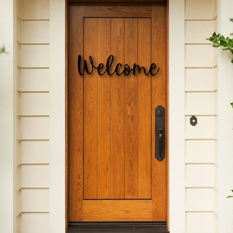 Welcome Script Metal Word Sign-Rustic Metal Welcome Sign-Farmhouse Decor-Housewarming Gift-Metal Wall Art-Outdoor Welcome Sign-Wedding Sign