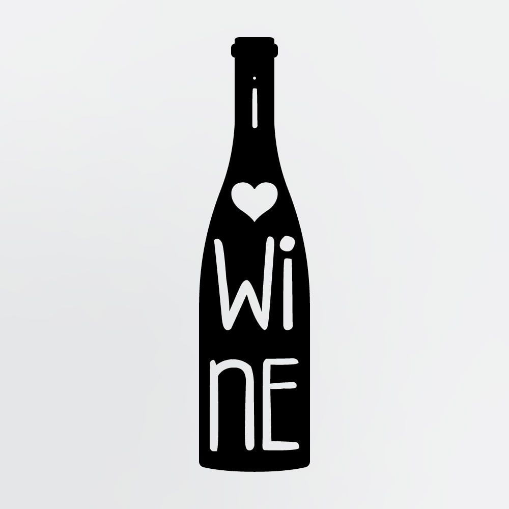 I Love Wine with Heart Framed in Wine Bottle Metal Wall Art, Metal Sign for Wine Lovers