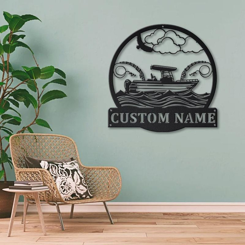 Personalized Fishing Boat Monogram Metal Sign Art | Custom Fishing Boat Metal Sign | Fishing Lover Sign Decoration For Living Room