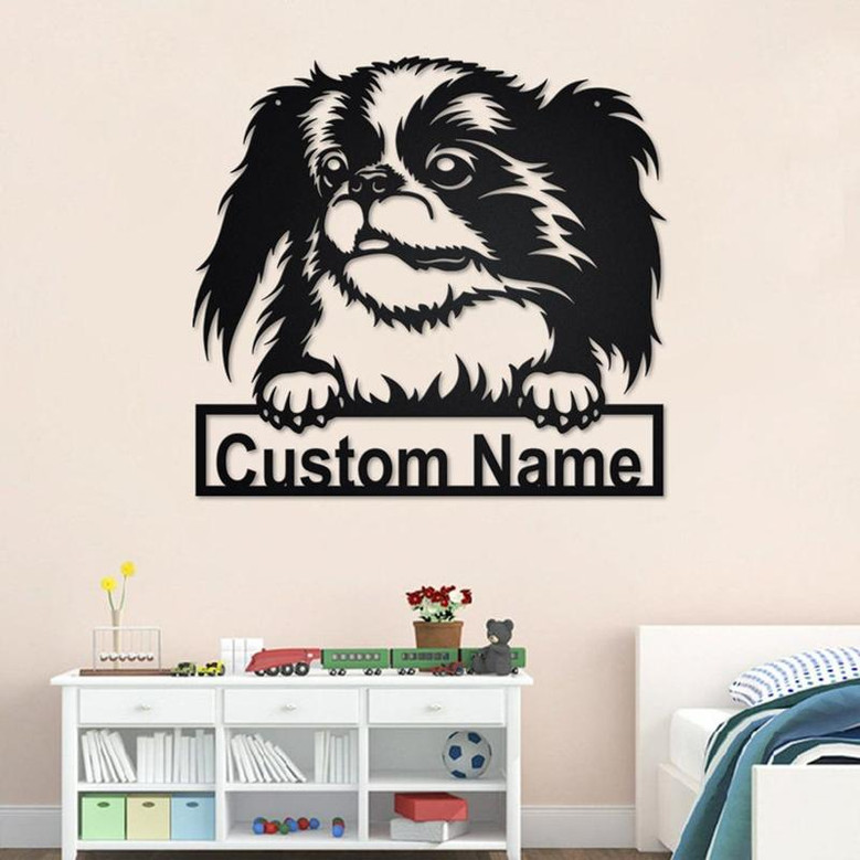Custom Japanese Chin Dog Metal Wall Art, Personalized Japanese Chin Name Sign Decoration For Room, Japanese Chin Home Decor, Custom Dog