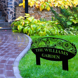 Custom Metal Garden Sign, Flower Sign with Stakes, Personalized Garden Decor, Outdoor Metal Sign