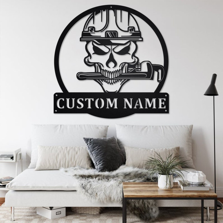 Custom Skull Plumber Metal Wall Art, Personalized Plumber Name Sign Decoration For Room, Plumbing Metal Home Decor, Custom Skull Plumber