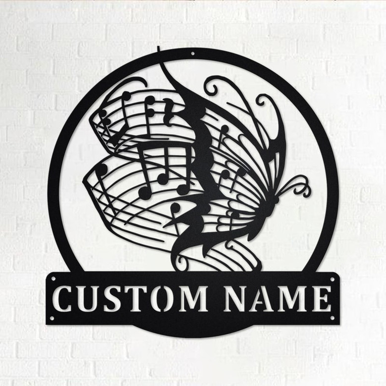Custom Butterfly Music Metal Wall Art, Personalized Butterfly Music Name Sign Decoration For Room,Butterfly Music Home Decor,Butterfly Music
