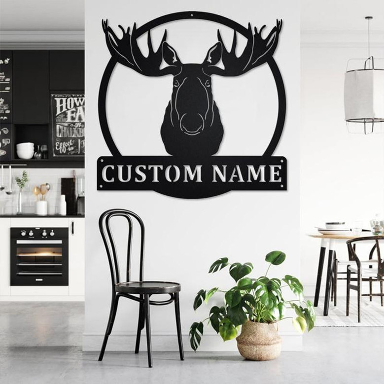 Custom Moose Head Metal Wall Art, Personalized Moose Head Name Sign Decoration For Room, Moose Head Home Decor, Custom Moose Head,Moose Gift
