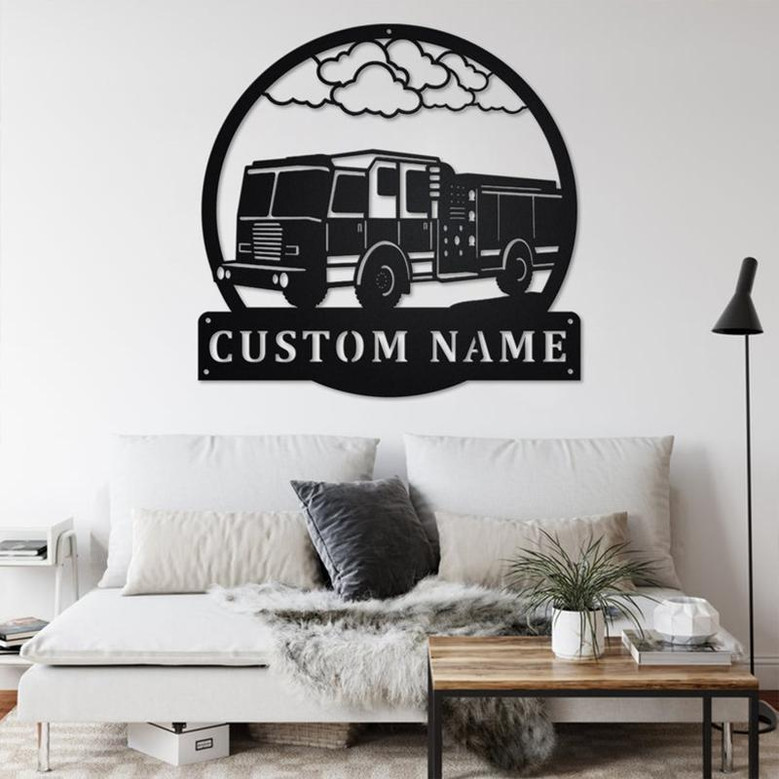 Custom Fire Truck Metal Wall Art, Personalized Truck Driver Name Sign Decoration For Room, Fire Truck Home Decor, Custom Truck