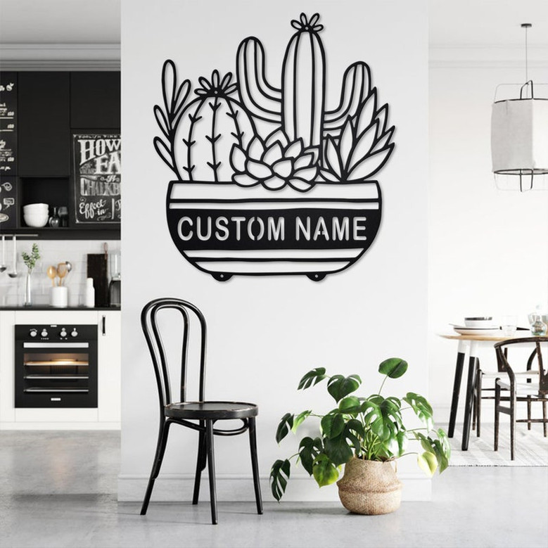 Custom Cactus Succulent Metal Wall Art, Personalized Cactus Name Sign Decoration For Room, Cactus Home Decor, Custom Cactus Moutain, Cactus