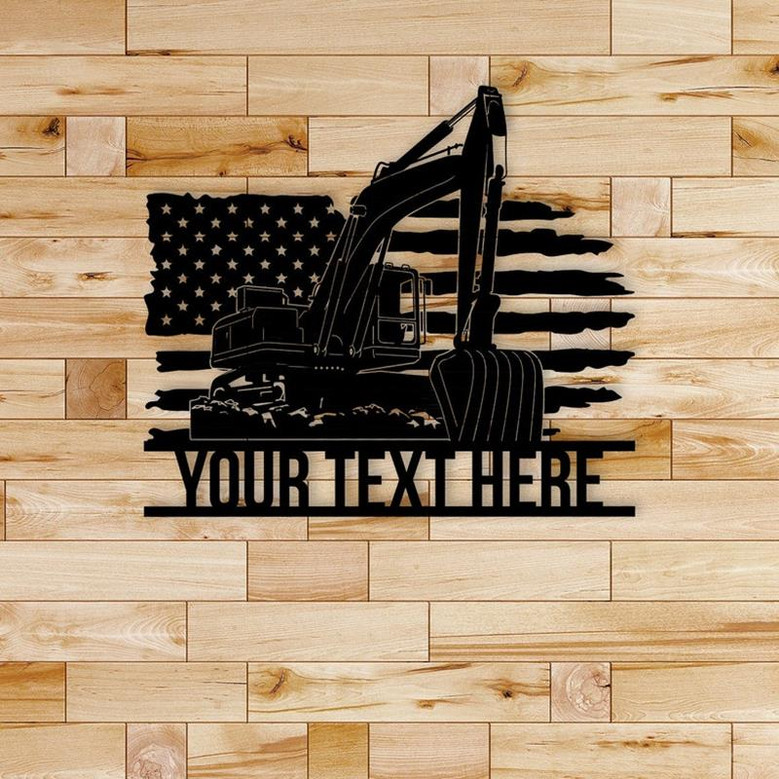 Personalized US Flag Excavator Metal Wall Art, Excavator Name Sign, Excavator Sign, Proud Job Gift Idea