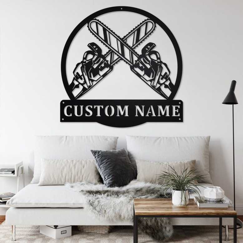 Custom Logging Chainsaw Metal Wall Art, Personalized Logger Name Sign Decoration For Room, Logging Metal Home Decor, Custom Logging