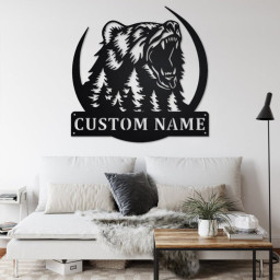 Custom Grizzly Bear Metal Wall Art, Personalized Bear Name Sign Decoration For Room, Bear Home Decor, Custom Bear, Bear Metal Decor, Bear