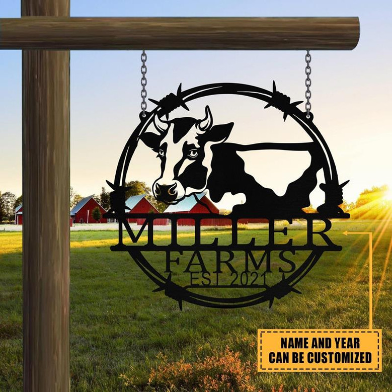 Personalized Metal Farm Sign Dairy Cow Cattle Monogram Custom Outdoor Farmhouse Front Gate Entry Road Wall Decor Art Gift