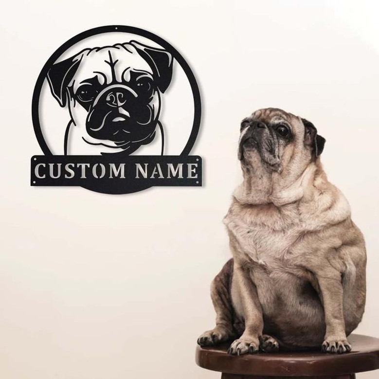 Personalized Pug Dog Monogram Metal Sign Art | Custom Pug Dog Metal Sign | Pug Dog Gifts for Men | Dog Gift