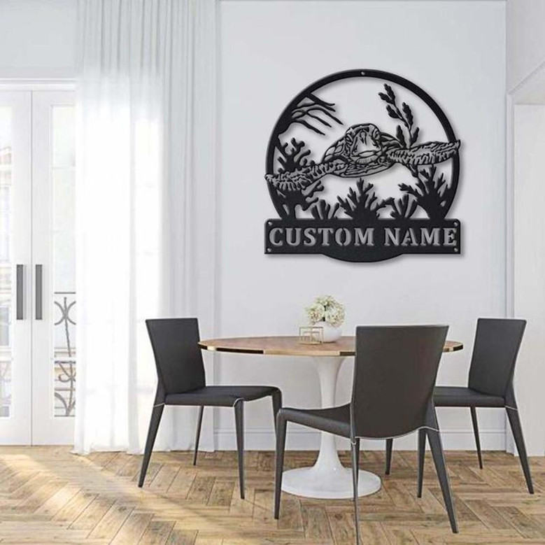 Personalized Sea Turtle Metal Sign Art v2 | Custom Sea Turtle Monogram Metal Sign | Sea Turtle Gifts | Decor Decoration