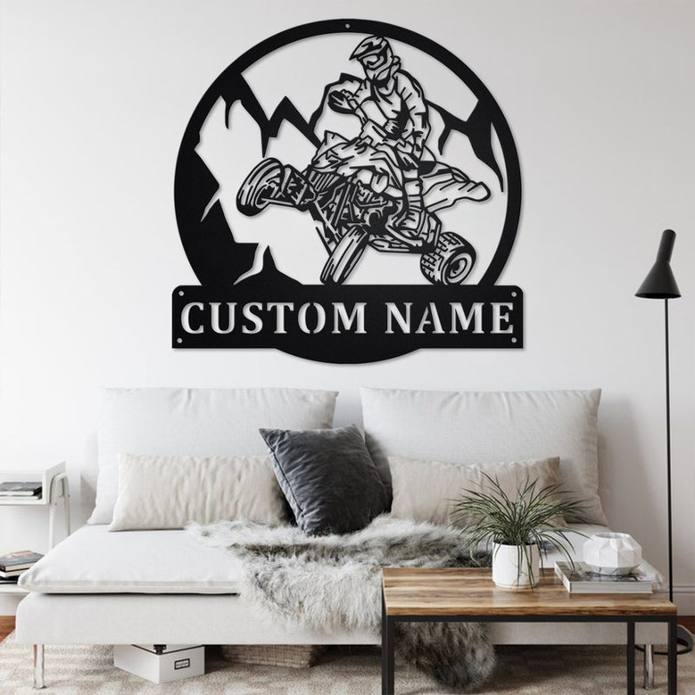 Custom Quad Biker ATV Metal Wall Art, Personalized Quad Biker Name Sign Decoration For Room, Quad Biker Metal Home Decor, Custom Quad Biker