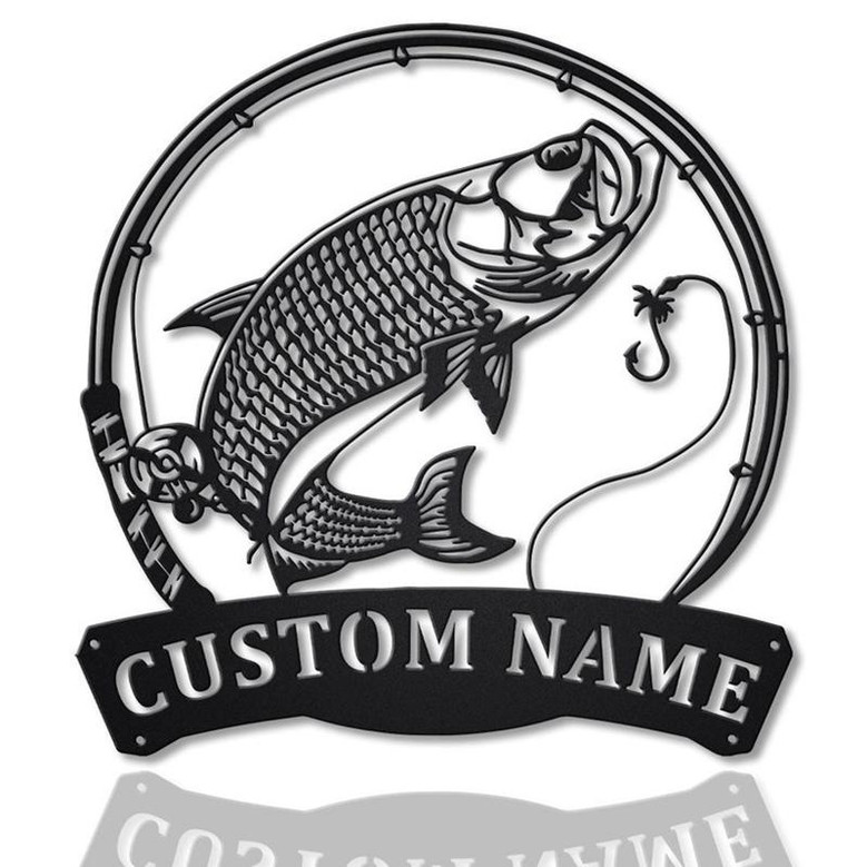 Personalized Atlantic Tarpon Fishing Fish Pole Metal Sign Art | Custom Atlantic Tarpon Fishing Metal Sign | Fishing Gift | Decor Decoration
