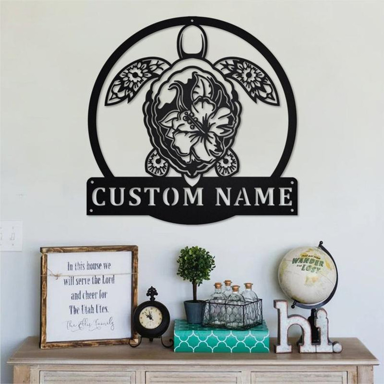 Turtle With Tropical Personalized Metal Sign | Turtle Metal Wall Art | Turtle Metal Wall Decor | Turtle Lover Gift | Turtle Lover | Turtle