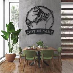 Personalized Roosterfish Fish Pole Monogram Metal Sign Art Roosterfish Fishing Metal Sign Fishing Lover Sign Decoration For Living Room