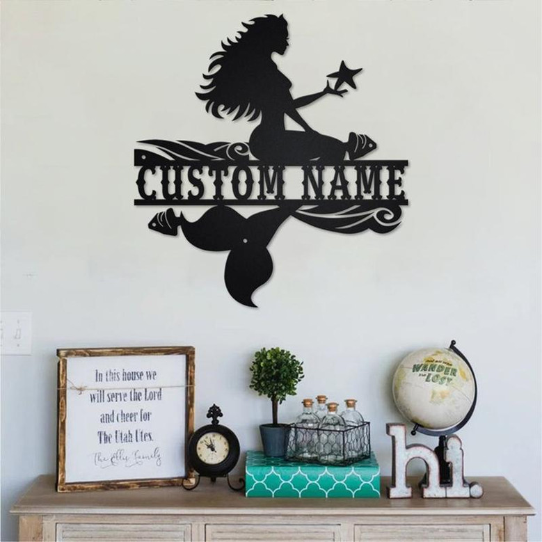 Custom Mermaid Metal Wall Art, Personalized Mermaid Name Sign Decoration For Room, Mermaid Metal Sign, Mermaid Home Decor , Custom Mermaid