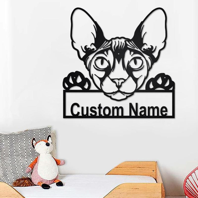 Custom Donskoy Cat Metal Wall Art, Personalized Donskoy Cat Name Sign Decoration For Room, Donskoy Cat Home Decor, Custom Donskoy Cat