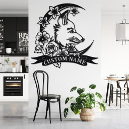Custom Moon Fox Metal Wall Art, Personalized Fox Name Sign Decoration For Room, Fox Metal Home Decor, Custom Fox, Moon Fox Metal Wall Decor